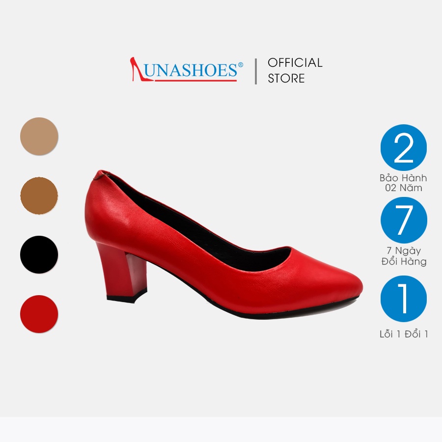 Cao gót nữ 5p Lunashoes 5006 giày da bò thật guốc mũi nhọn cho mẹ đen đỏ trắng nâu bảo hành 24 tháng