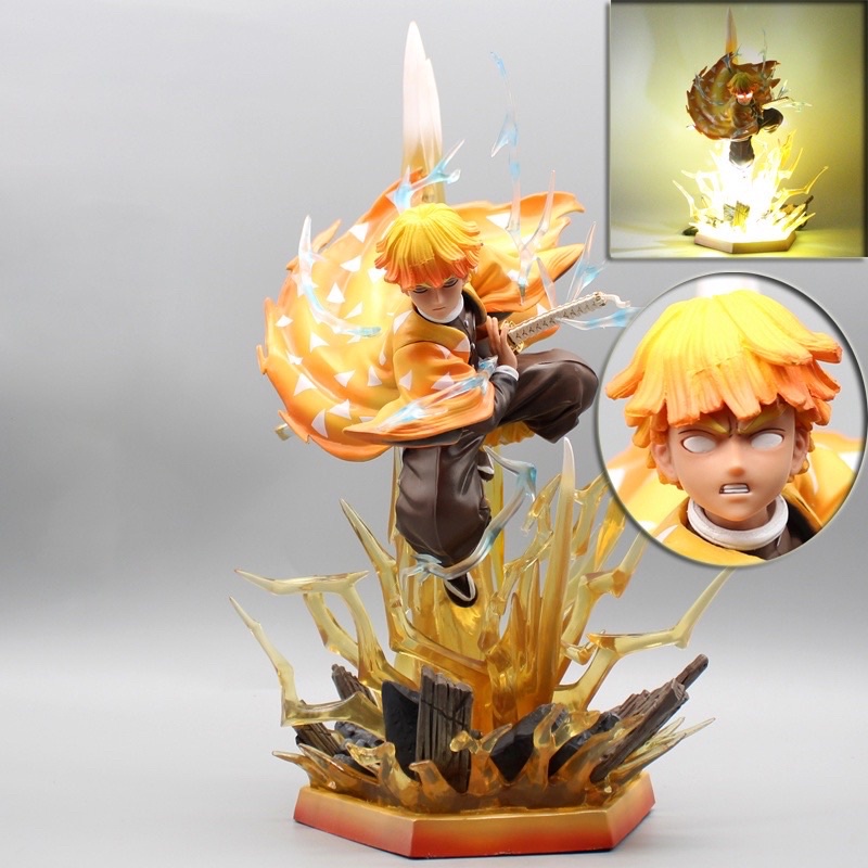 Mô hình Zenitsu nhất thức cực chiến Có LED siêu đẹp, Figure thanh gươm diệt quỷ để bàn trang trí, anime kimetsu no yaiba