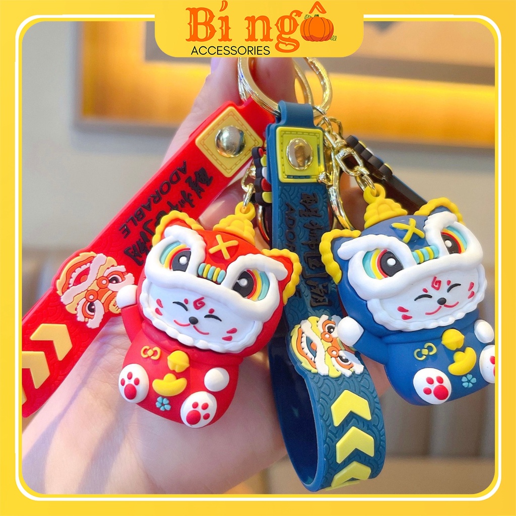 [HÌNH THẬT] Móc khoá mèo thần tài mang lại may mắn, mèo đội lân làm quà tặng ý nghĩa cho cặp đôi - MK003