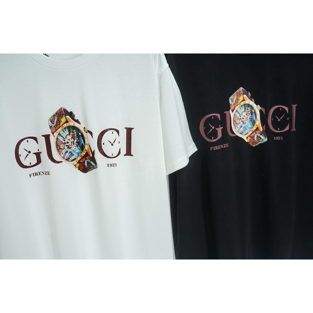 Gucc Áo Thun Tay Ngắn Chất Liệu cotton In Họa Tiết Thời Trang Cho Nam Nữ