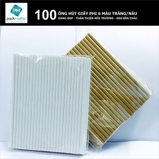 [100] Ống hút giấy phi 6 /phi 8 /phi 12 màu Trắng hoặc Nâu