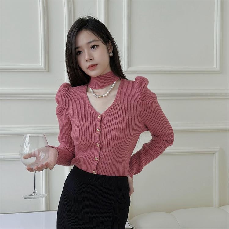 ZHELIHANGFEI Áo dệt kim cổ nửa cổ áo dài tay cổ lọ, áo len nữ lưng cao gợi cảm