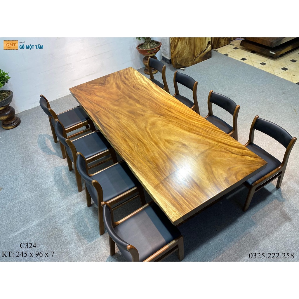 Bàn Làm Việc Gỗ Me Tây, Bàn Cafe Gỗ Me Tây Dài 2,45m Rộng 96cm Dày 7cm