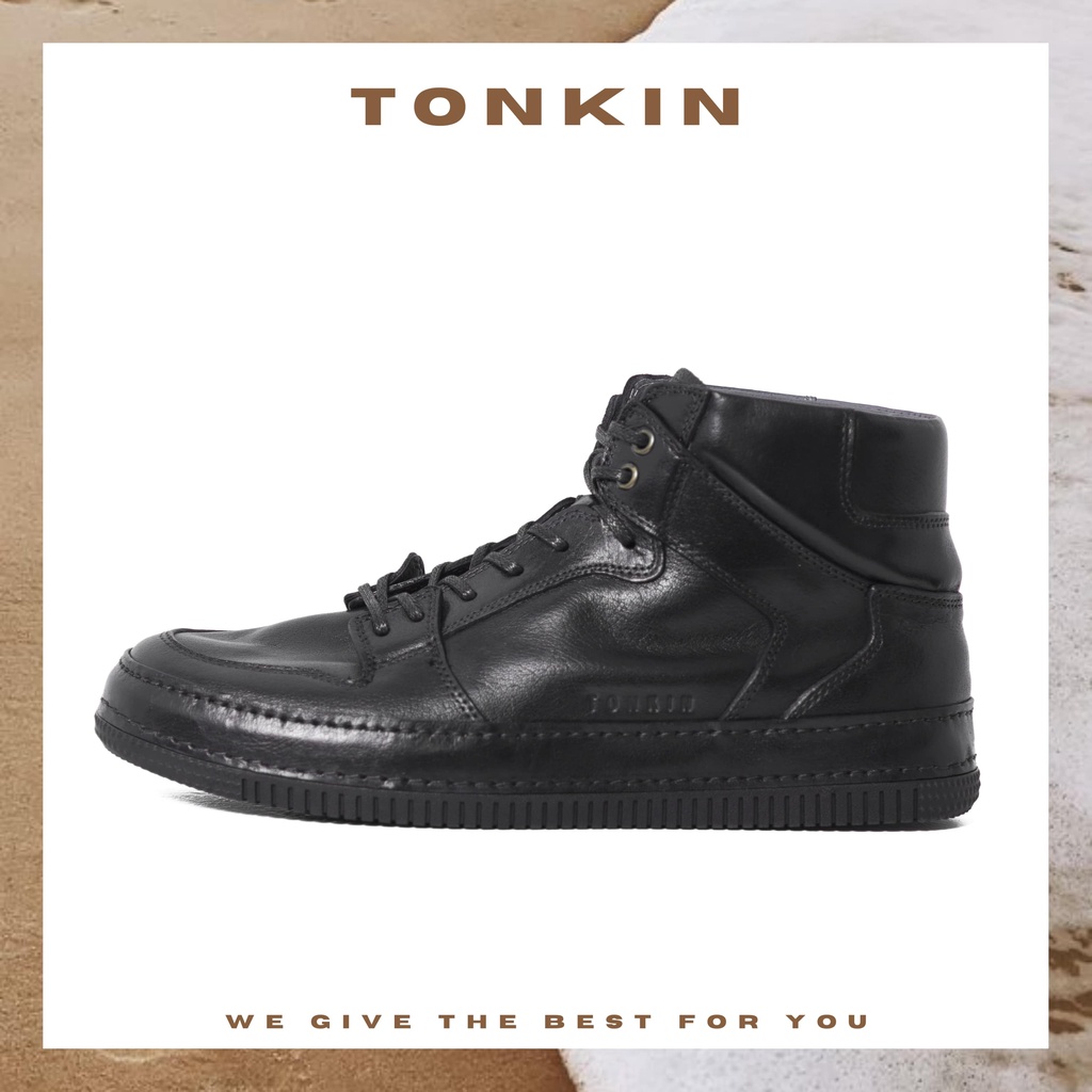 Giày sneaker nam BOXING BOOT da thật, giày thể thao da bò màu đen, nâu, be năng động thương hiệu TONKIN