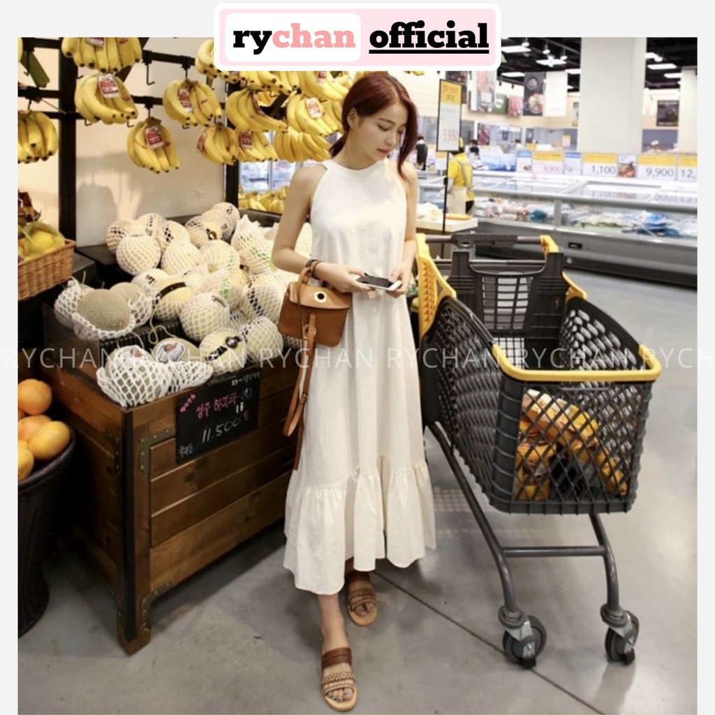 [ẢNH THẬT CUỐI] Đầm Nữ Đi Biển Cổ Yếm Dáng Dài Đuôi Cá Sang Chảnh, Váy Dạo Phố Form Rộng Rãi Thoải Mái Màu Trắng - DS140