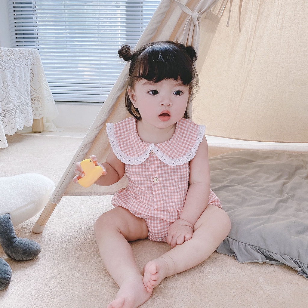 Áo Liền Quần Tam Giác Tay Ngắn Chất Liệu Cotton Thời Trang Mùa Hè Cho Bé Gái 0714
