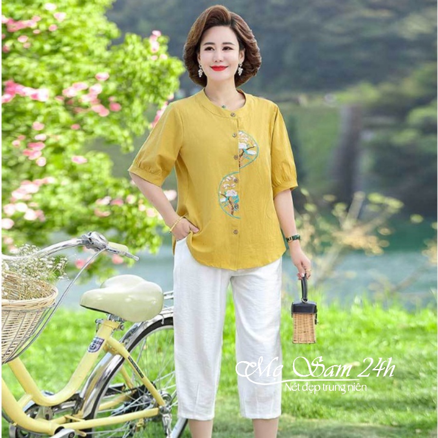 Áo sơ mi nữ trung niên form rộng bigsize Mẹ Sam 24h chất liệu Linen thun cao cấp mềm nhẹ mát SMH.61