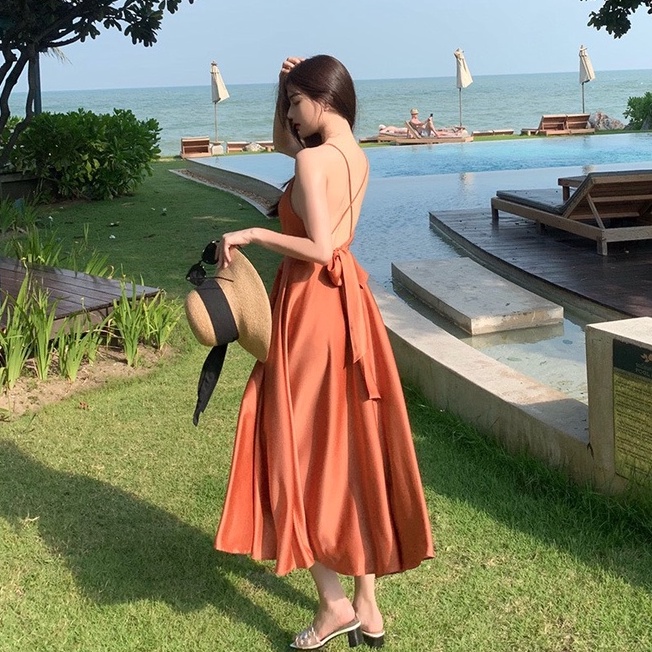 Đầm nữ midi hai dây dáng xòe dài Emilyshop