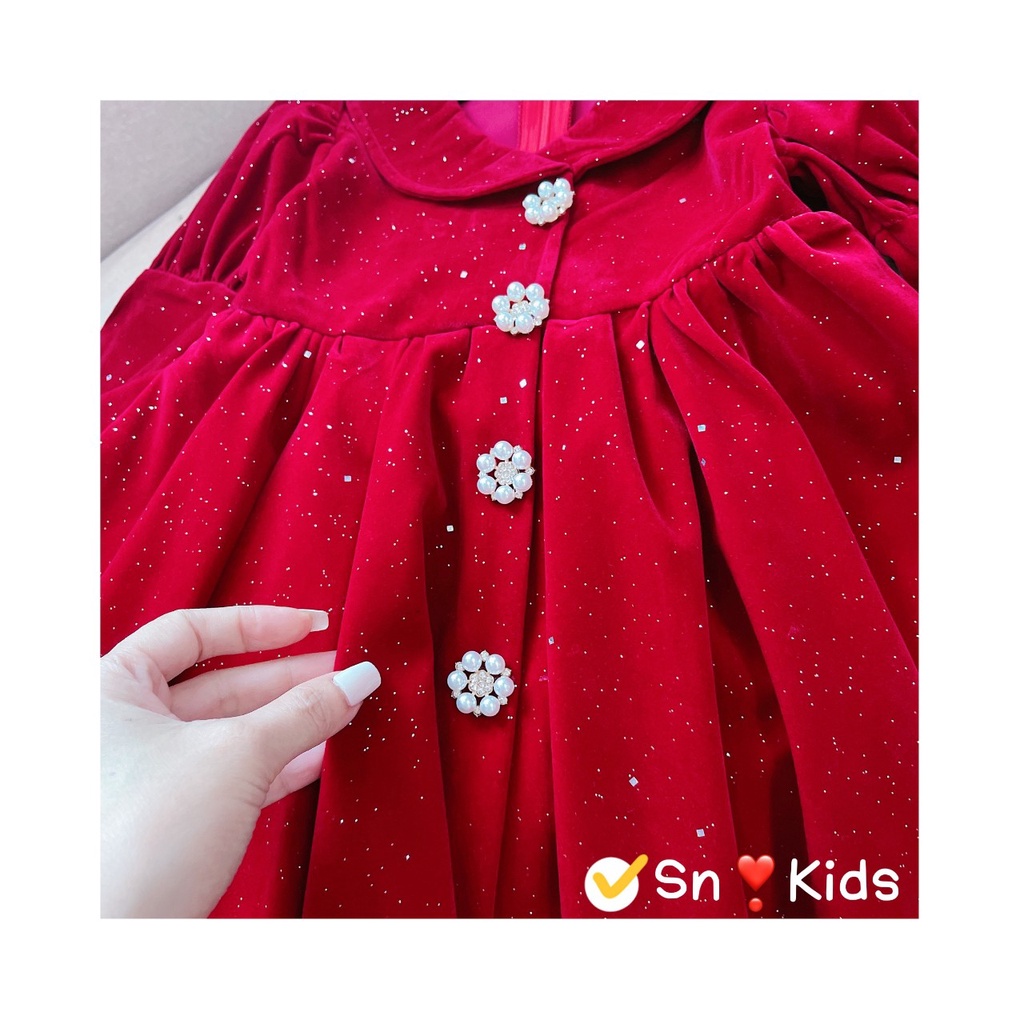 Váy nhung kim tuyến công chúa cho bé gái từ 10-20kg - Đầm công chúa bé gái- Váy bé gái chất nhung Kidbabyonline K168