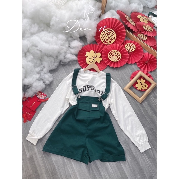 SET YẾM KAKI XANH KÈM ÁO TAY DÀI CHỮ  ✨