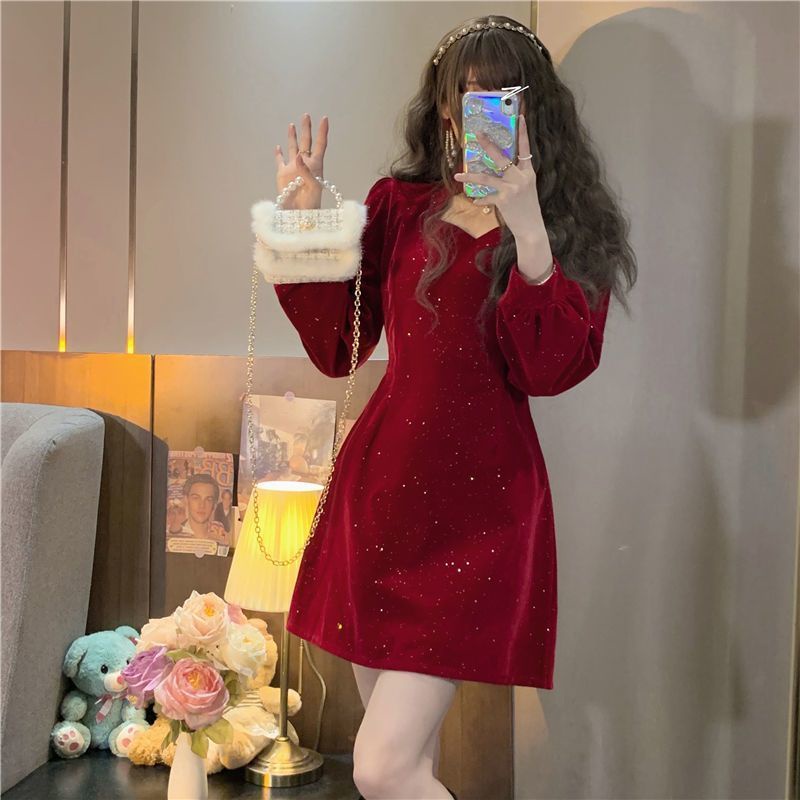 TIANLEYU váy đầm váy nữ đầm đi đám cưới Trang phục năm mới đỏ Hàn Quốc Chất lượng cao Cái mới High quality SA221044 36Z230909