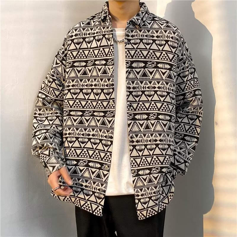 Autumn winter men's long-sleeved lining m-3xl harajuku style retro woven thêu áo sơ mi rời phong cách nhật bản hợp thời trang ruffian đẹp trai áo khoác giản dị