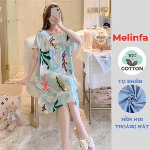 Váy ngủ ngắn tay, đầm mặc nhà freesize vải lanh cotton lụa tự nhiên thoáng mát nhiều màu mã VAV0269