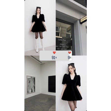 Váy babydoll nhung đen Charmante Studio