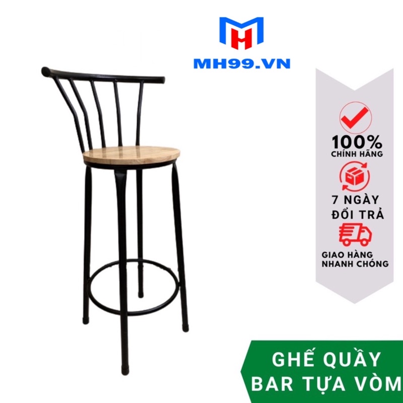 Ghế Quầy Bar Có Tựa Cao Khung Sắt Mặt Gỗ Cao Cấp Dành Cho Quán Cafe Trà Sữa - THE Furnitures