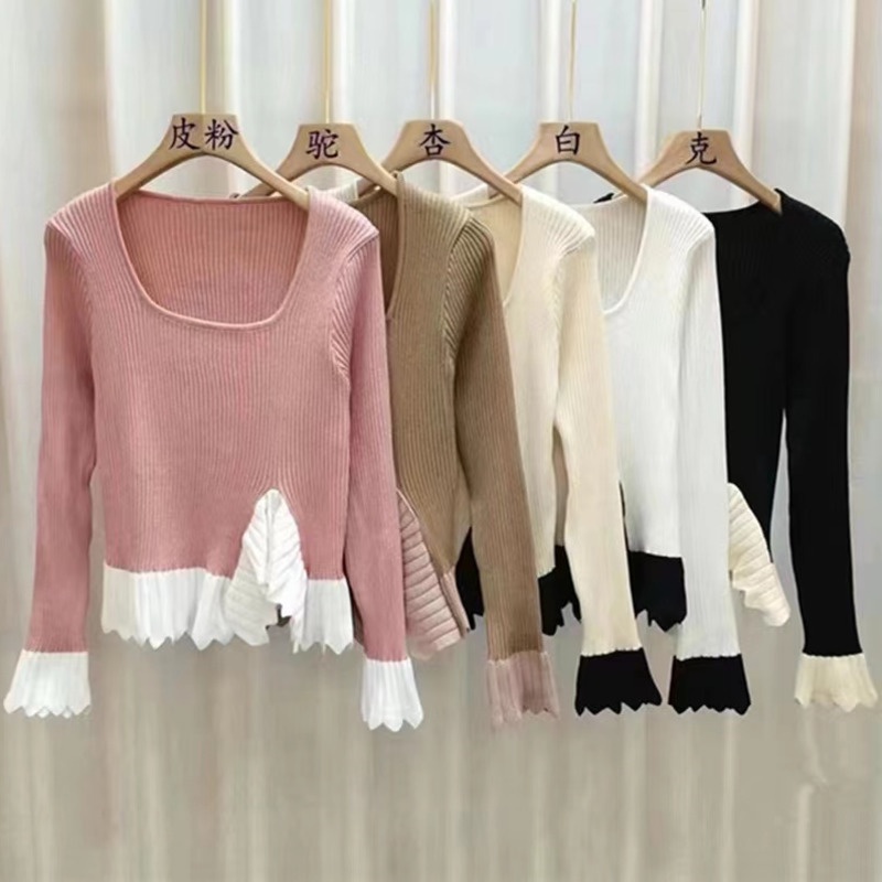 Áo Len Tay Dài Cổ Vuông Phong Cách Hàn Quốc Thời Trang Cho Nữ