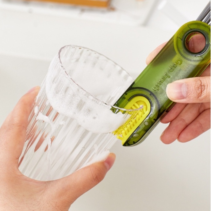 Phong cách Nhật Bản Cọ rửa nắp bình giữ nhiệt, bình sữa, nắp chai đa năng 3in1 hình- Bàn chải mini vệ sinh nắp bình nước
