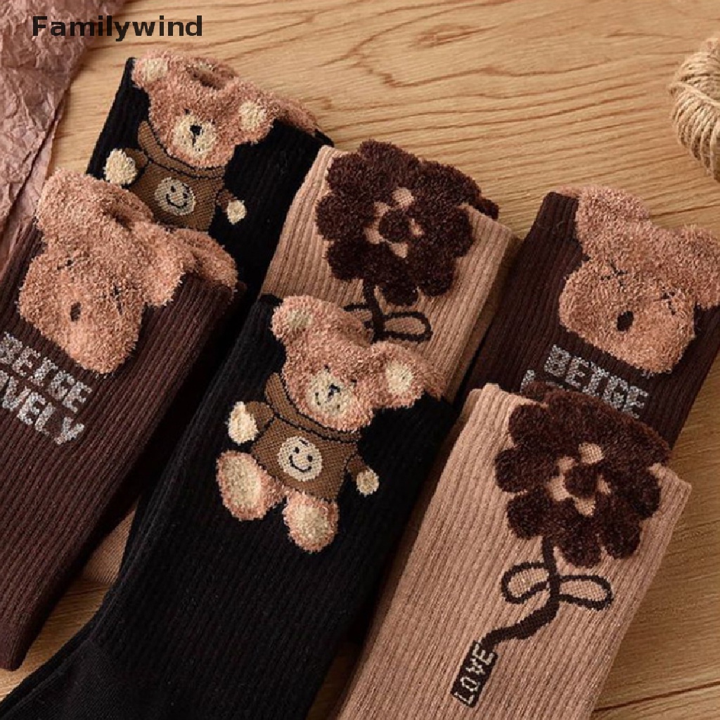 1 Đôi Tất Nhung Hình Gấu Dễ Thương Phong Cách Hàn Quốc Thời Trang Thu Đông Cho Nữ