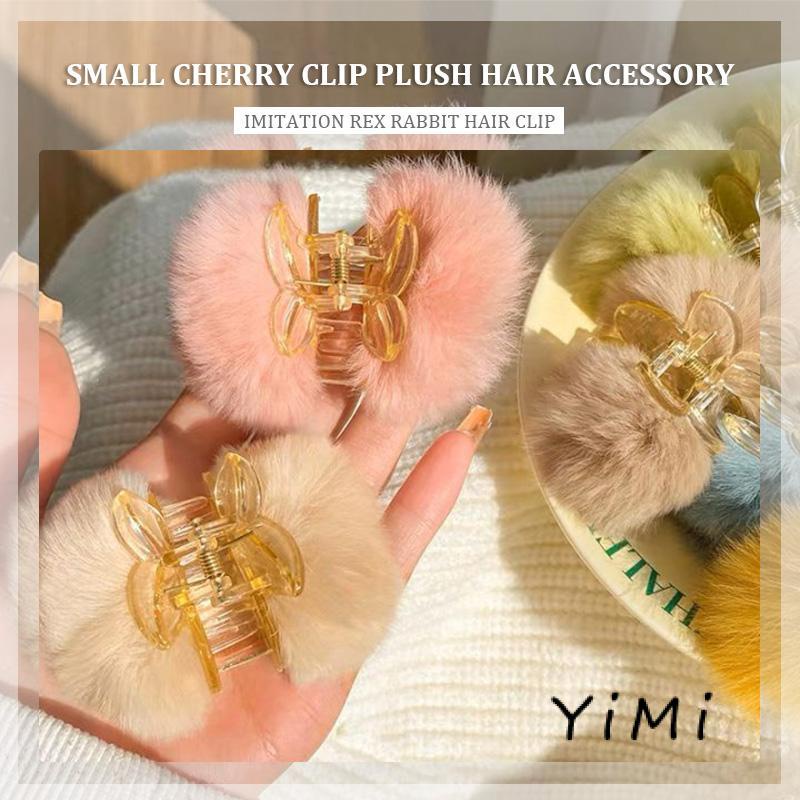 Kẹp Tóc Càng Cua Đính Quả Cherry Giả Lông Thỏ Dễ Thương