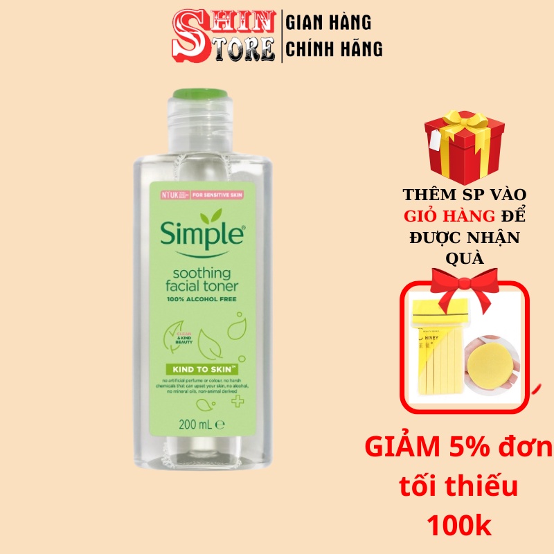 Nước Hoa Hồng Không Cồn Simple Kind To Skin Soothing Facial Toner 200ml