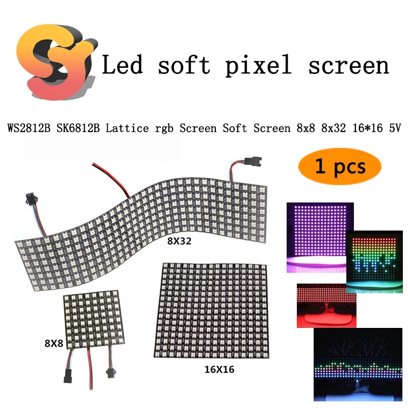 WS2812B Màn hình pixel linh hoạt đầy đủ màu SK6812B Màn hình rgb Dot Matrix Màn hình mềm 5V 8x8 8x32