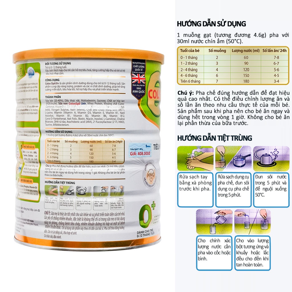 COMBO 2 HỘP SỮA BỘT COLOS OPTI 0/1+ 800G
