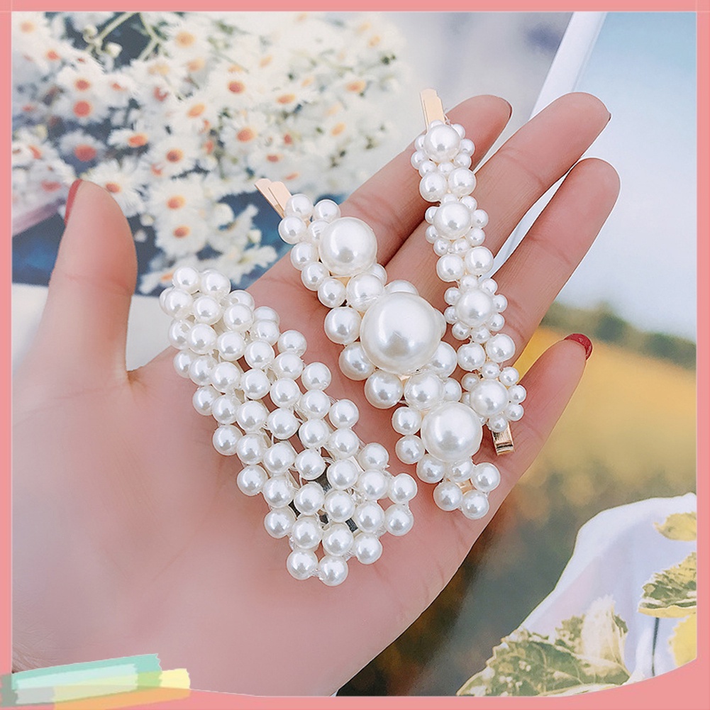 Kẹp tóc kim loại đính ngọc trai giả thời trang