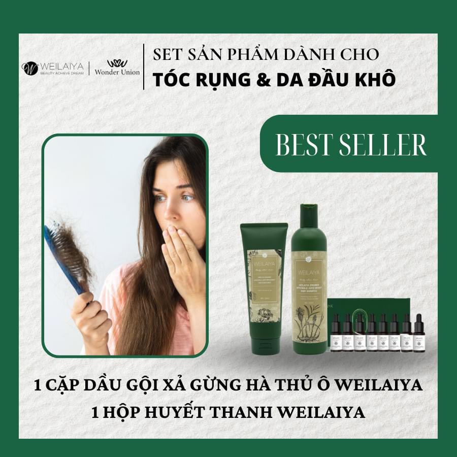 Bộ Dầu Gội Xả Weilaiya chính hãng Tinh Chất Gừng Hà Thủ Hỗ Trợ Mọc Tóc Ngăn Rụng Tóc Dành Cho Da Đầu Khô