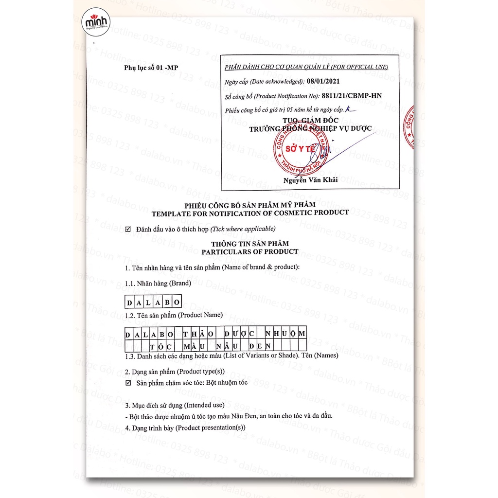 Dalabo| Bột lá thảo dược nhuộm tóc phủ bạc, lâu phai màu, độ bền cao - An toàn, không hại da đầu