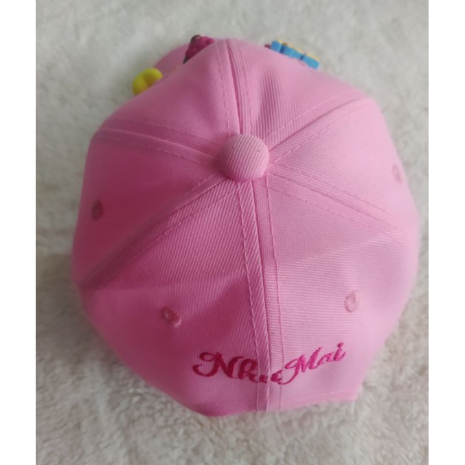 Mũ lưỡi trai cotton họa tiết gấu hồng cho bé, tặng thêu tên sau nón