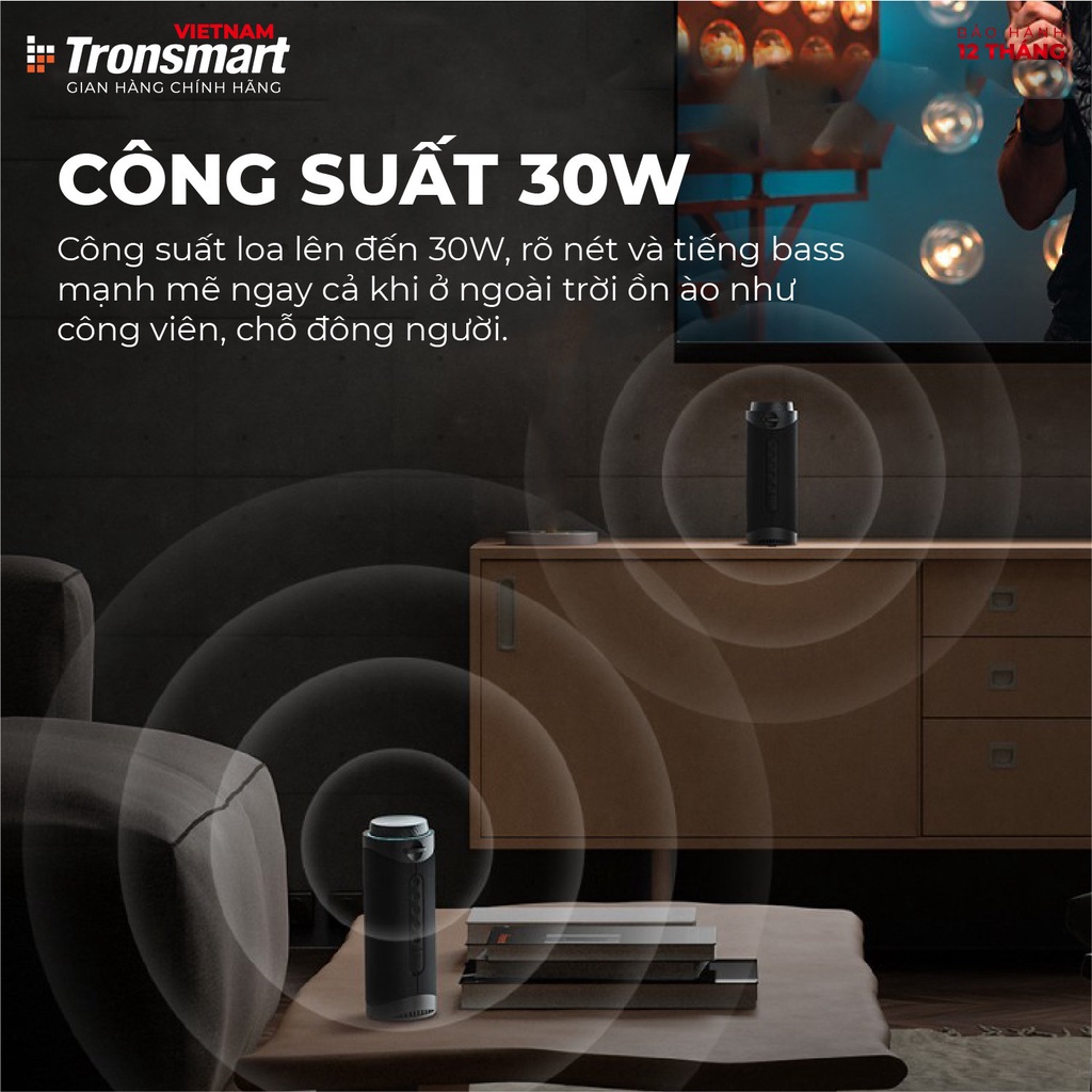 Loa Bluetooth Tronsmart T7 Công suất 30W - Chống nước IPX7 – Âm thanh siêu trầm - Hàng chính hãng - Bảo hành 12 tháng
