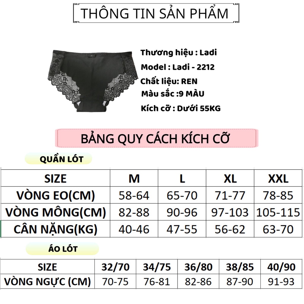 Quần Lót Nữ LADI Thiết Kế Đúc Su Phối Ren Sexy Quyến Rũ Tôn Dáng MÃ 2212