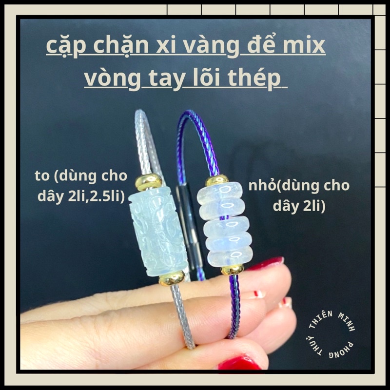 Cặp nút chặn charm xi vàng dùng cho vòng tay dây lõi thép cỡ 2li và 2.5li