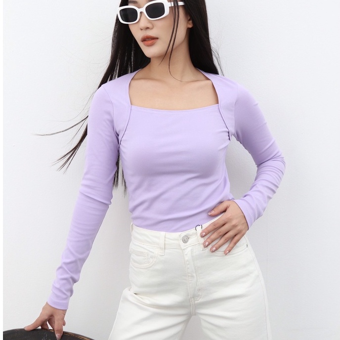 Áo thun tay dài - Áo kiểu nữ cổ chéo dáng ôm chất liệu cotton zip cao cấp AT39, CTWOMEN