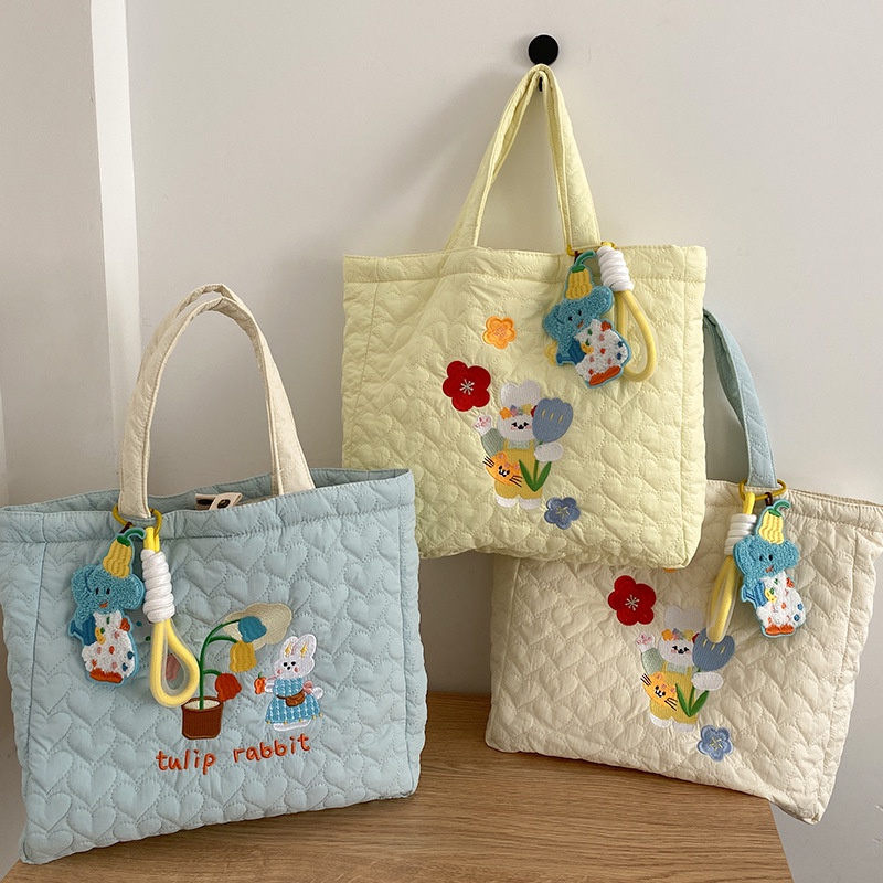 Túi Xách Cotton Thêu Họa Tiết Phong Cách Hàn Quốc