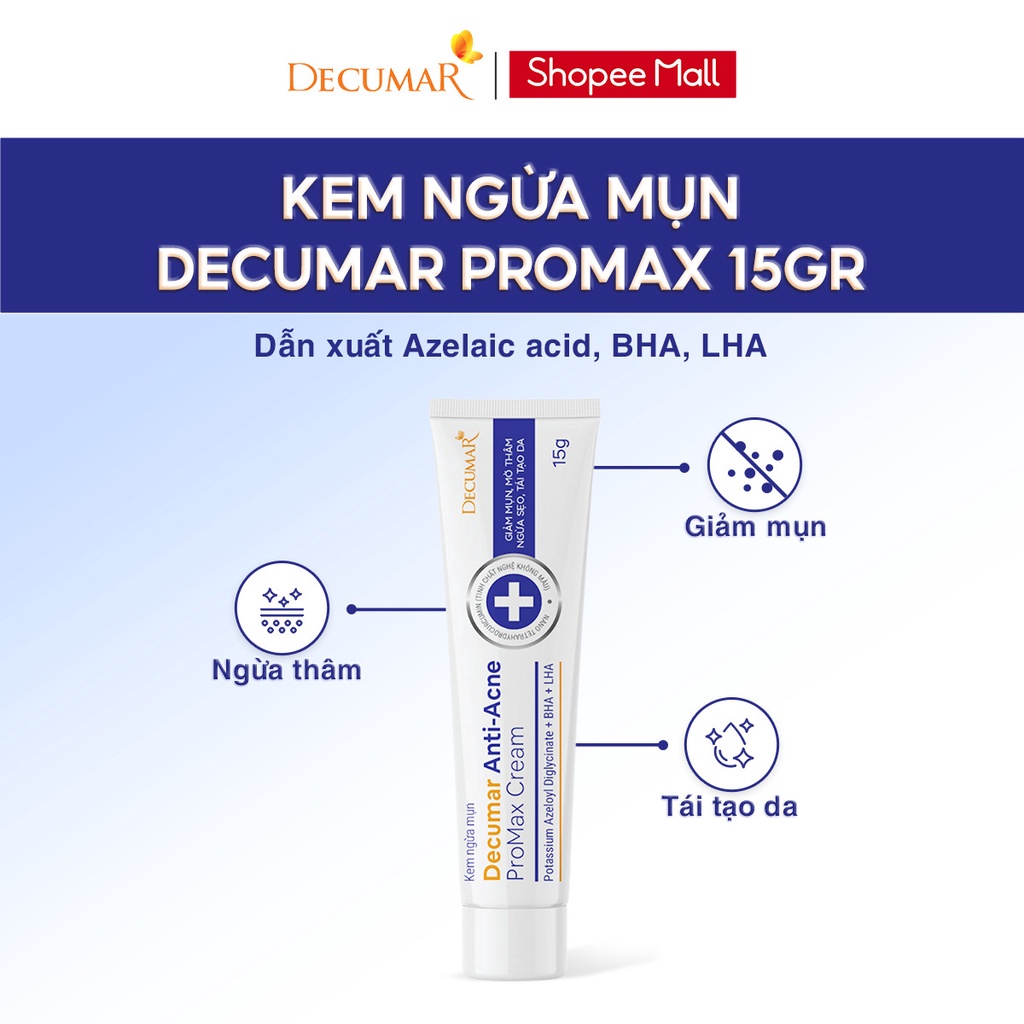 Kem Ngừa Mụn, Mờ Thâm, Ngừa Sẹo, Tái Tạo Da Decumar Anti-Acne Promax Cream 7g & 15g