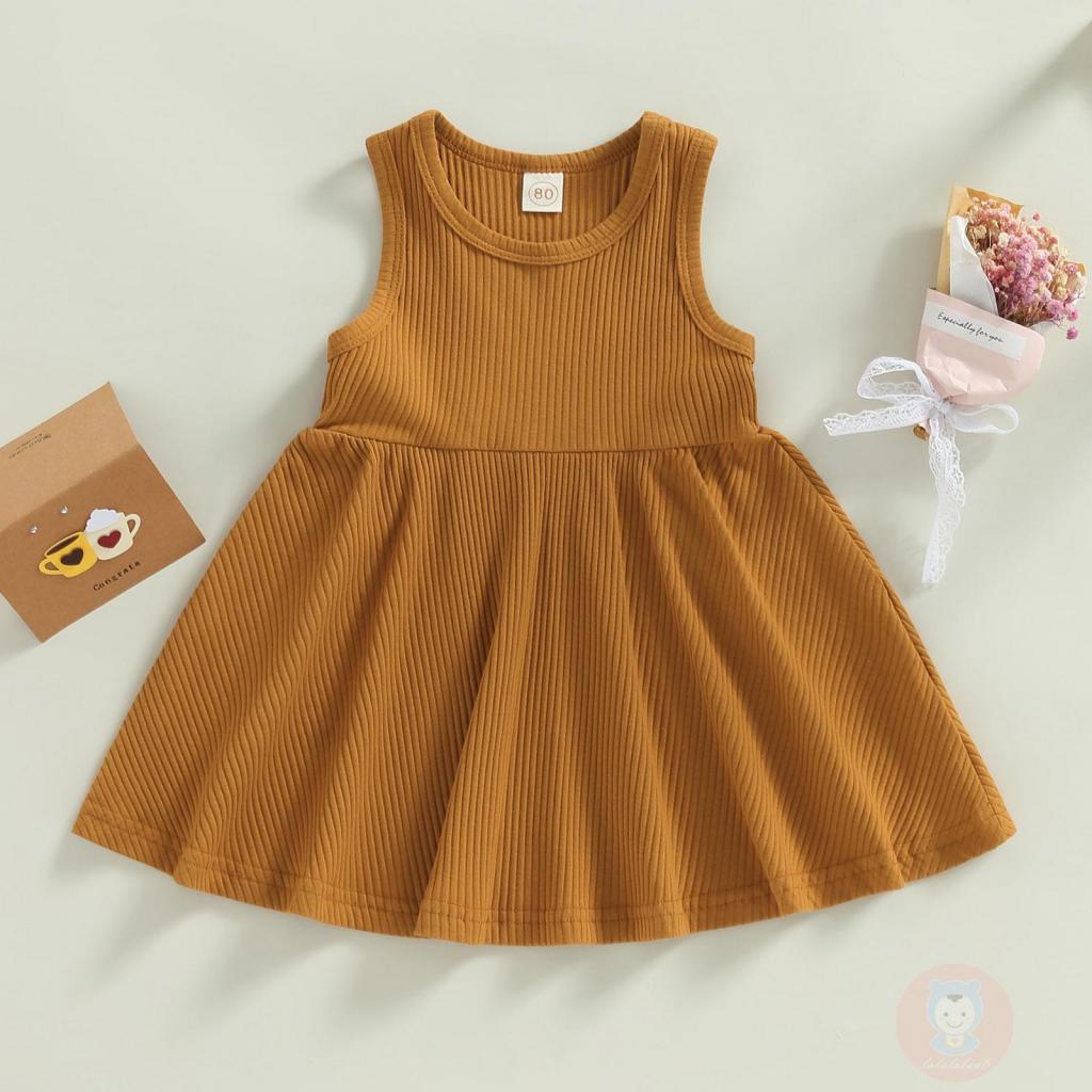 Đầm Sát Nách Cổ Tròn Dáng Chữ A Màu Trơn Thời Trang Mùa Hè Xinh Xắn Cho Bé Gái LAA6