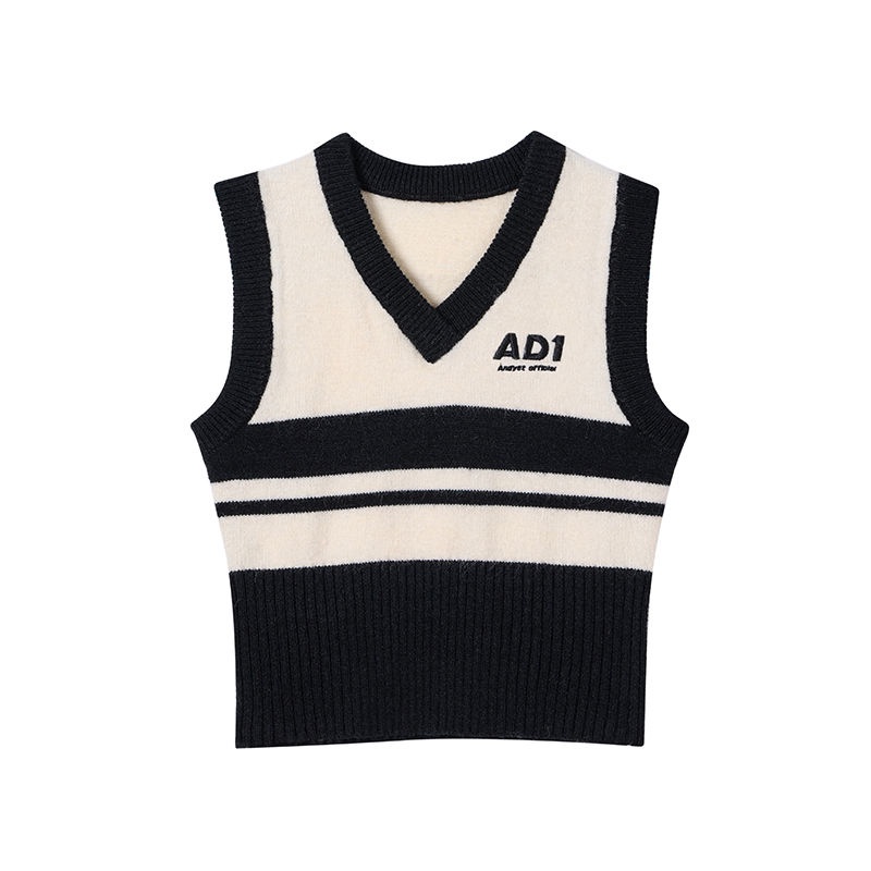 FXDAZI Bán Chạy!F & X Áo Dệt Kim Phong Cách Preppy [Hai Món Áo Thun Dệt Kim Cổ Chữ V Kẻ Sọc Ngắn Phong Cách Đại Học Mỹ Dành Cho Nữ