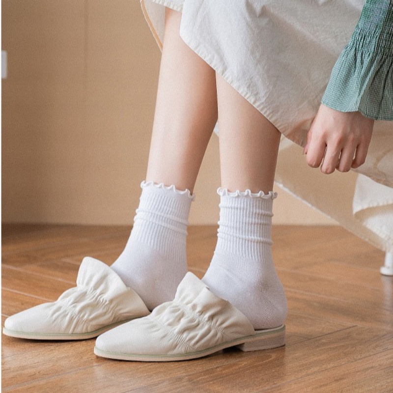 Vớ Cotton Cổ Thấp JP5 Phối Bèo Dễ Thương Thời Trang Mùa Hè Phong Cách Nhật Bản Cho Nữ