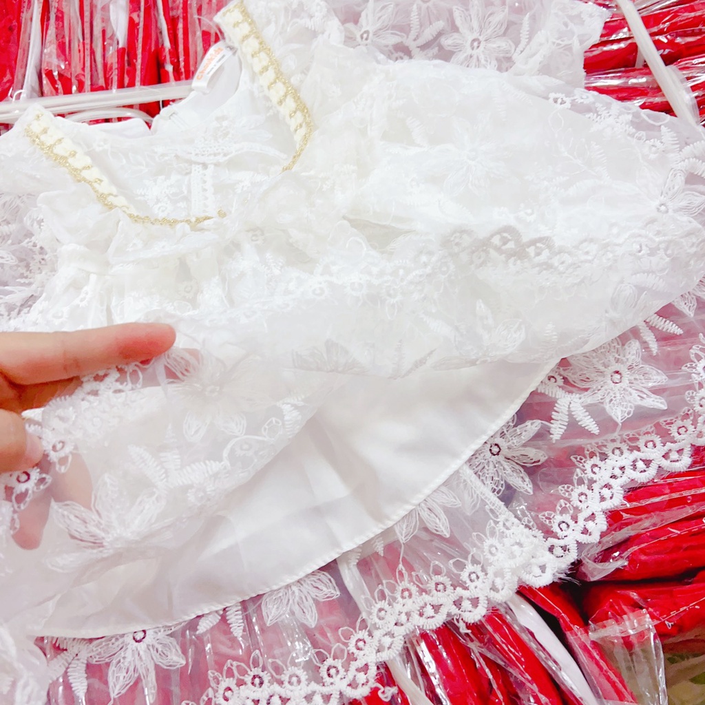 Váy công chúa bé gái ren cao cấp tặng kèm tuban 7kg đến 17kg màu trắng