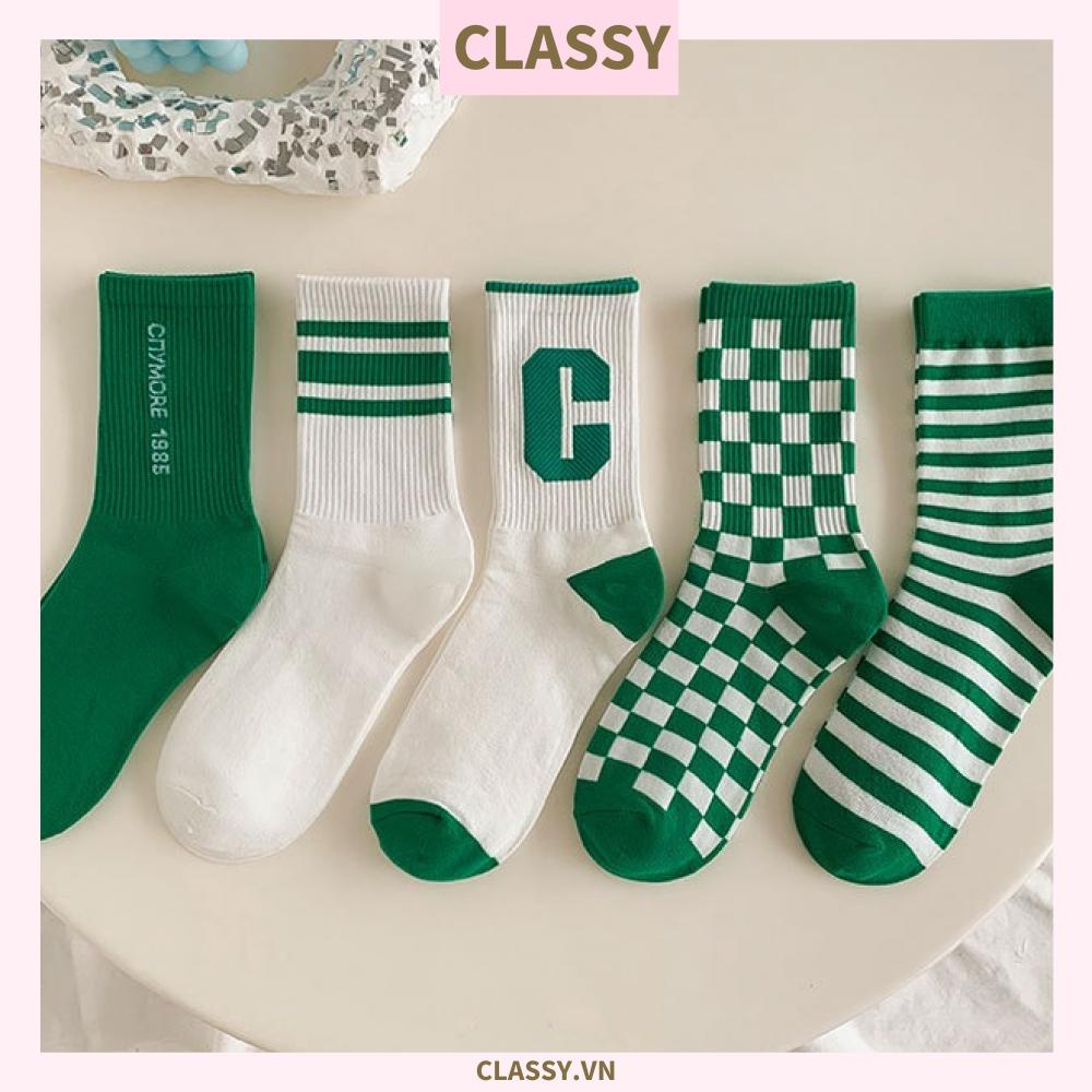 Classy Tất cổ cao, vớ cổ cao kiểu dáng thể thao phối trắng xanh, chất cotton siêu êm chân G1350