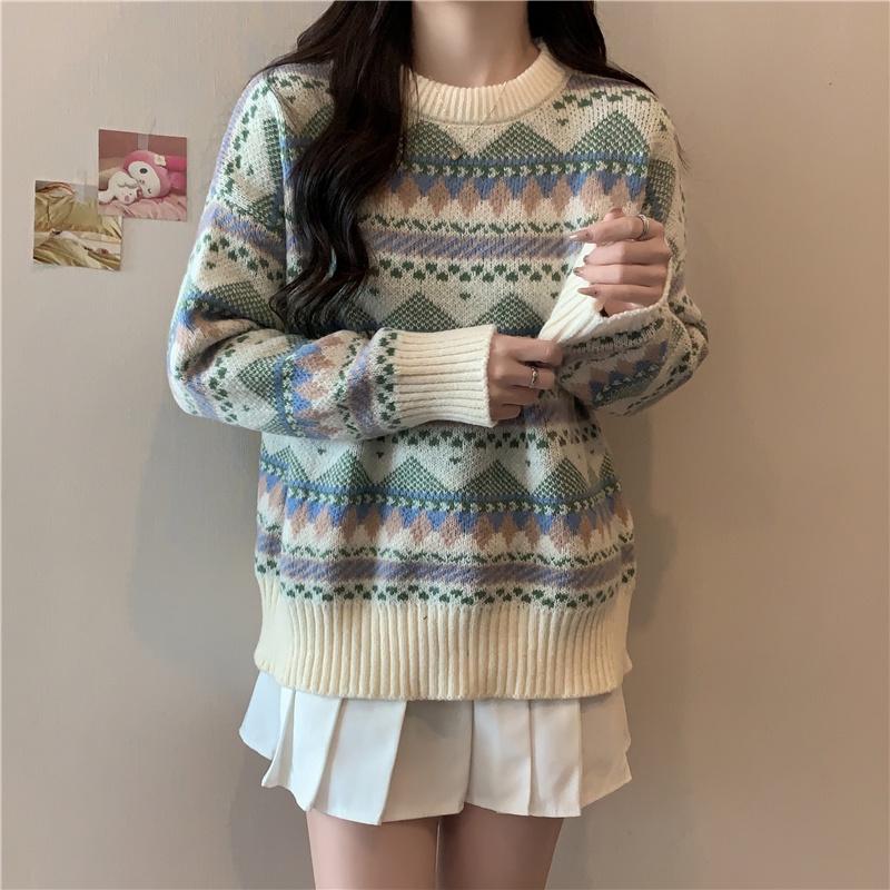 Áo dệt kim SUXI mềm mại tay dài dáng rộng cổ điển thời trang thu đông dễ phối đồ