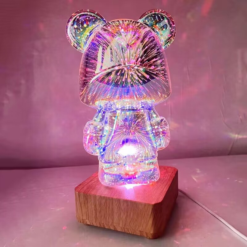 Đèn Để Bàn Acrylic Ba màu chuyển đổi Hình Gấu dễ thương Nhiều Màu Sắc