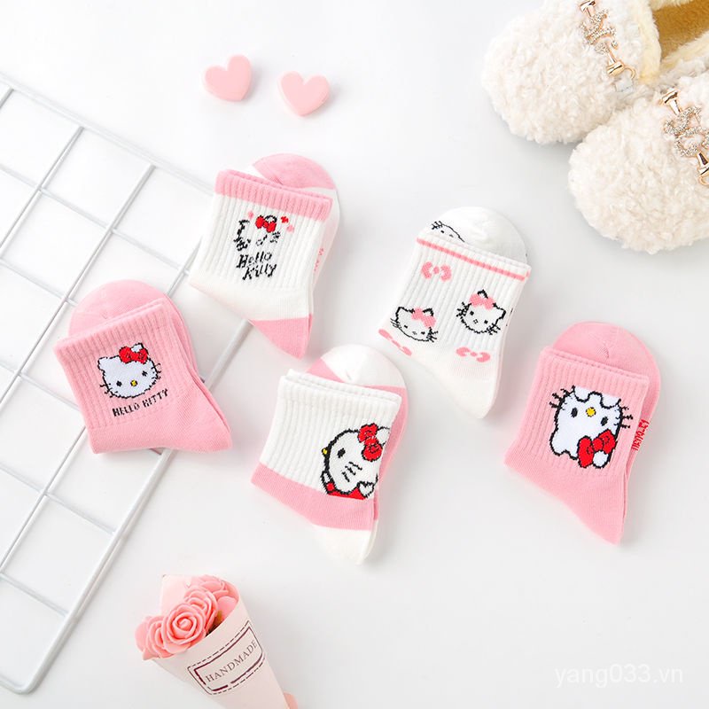 Vớ Cotton Thu Đông In Họa Tiết Mèo Hello Kitty Dễ Thương Kích Thước Vừa 12 / 9cc Cho Bé Gái