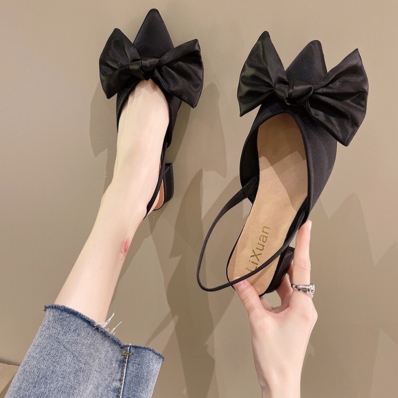 Giày sandal sục vải lụa nơ siêu xinh