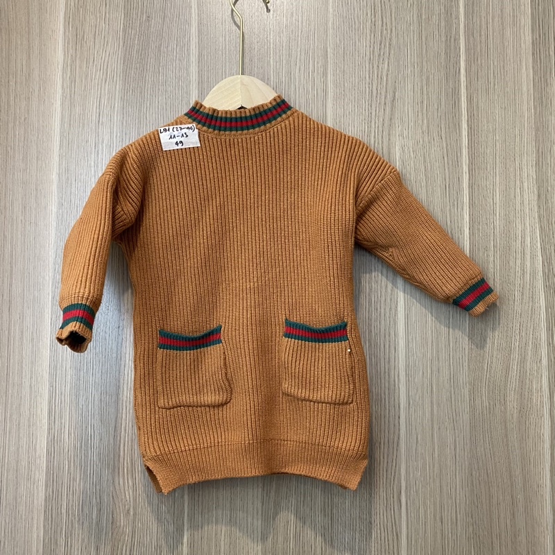 Áo len chui đầu dáng dài lót lông cho bé gái hàng 2hand size 11-13kg L91