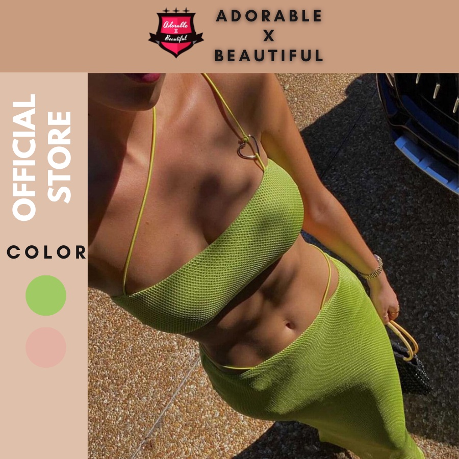 Set Áo Và Chân Váy Tiên Cá Phối Lưới 2 Lớp, Set Đi Biển Thun Phối Lưới Dài Sexy [AdorablexBeautiful]