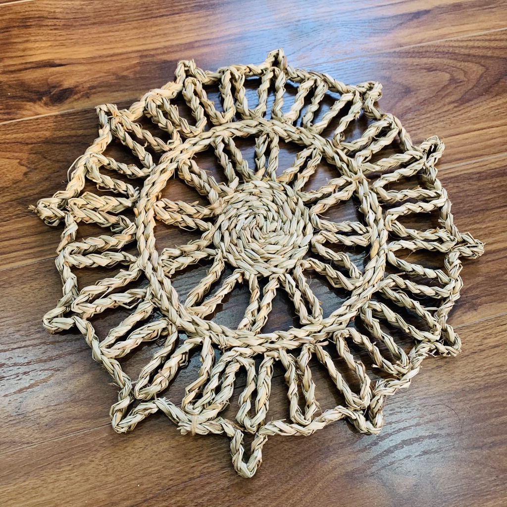 Tấm lót, thảm cói đan tay hình tròn đa dạng họa tiết, lót bình hoa, trang trí bàn ăn, đạo cụ chụp ảnh Decor