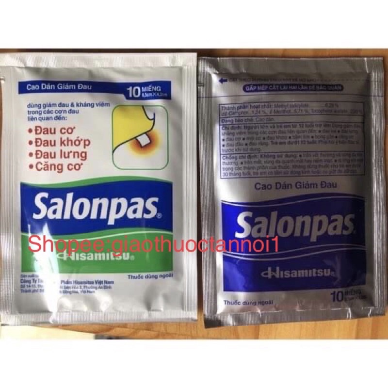 Cao dán Salonpas Giúp hỗ trợ Giảm đau cơ, đau khớp, đau lưng, đau vai, đau đầu, đau răng, căng cơ, mỏi cơ, bầm tím