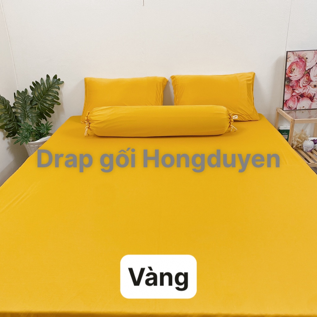 Bộ Drap/ga thun trơn vàng KO Mền/Chăn 1m6/1m8 (chân nệm dưới 15cm). drap gối codipa